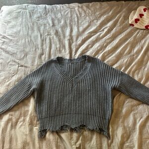 Cozy Gray V-Neck Ribbed Sweater